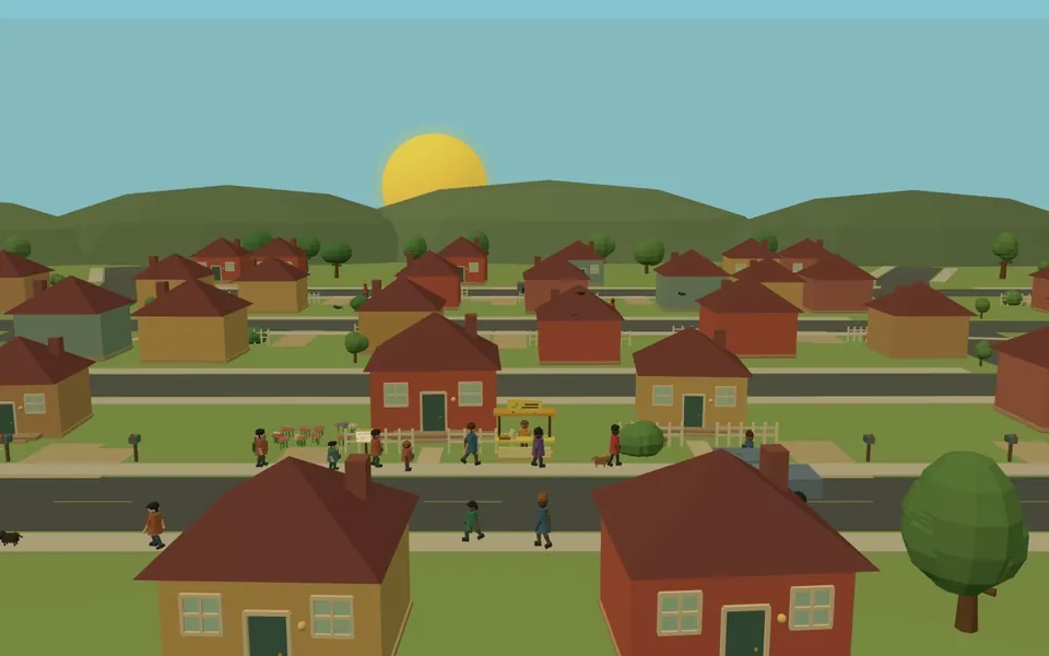 Lemonsville 3D neighborhood simulation around the lemonade stand